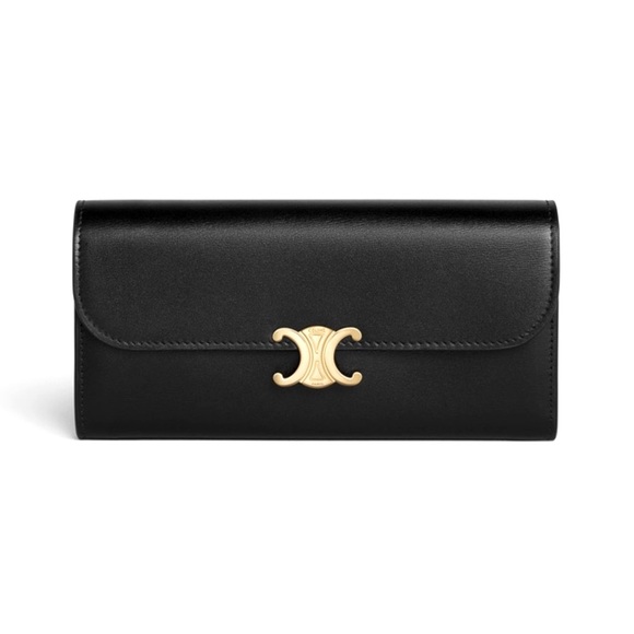 CELINE Triomphe Wallet Large in Shiny Black Calfskin Leather Authentic - Picture 6 of 6